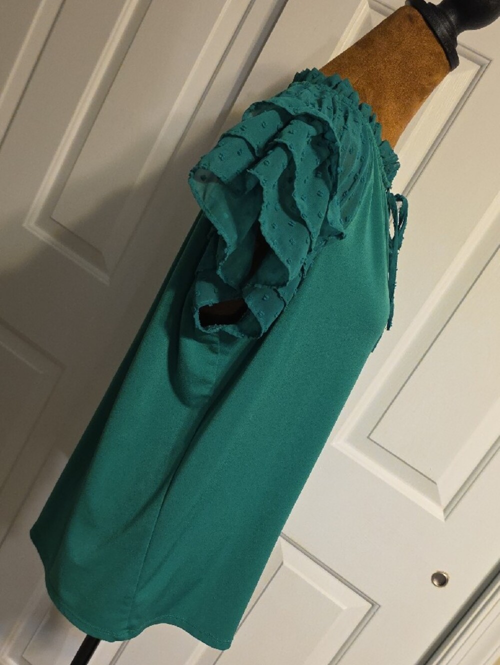 Adrianna Papell Green Ruffle Sleeve Tie-Neck Blouse - Picture 6 of 7